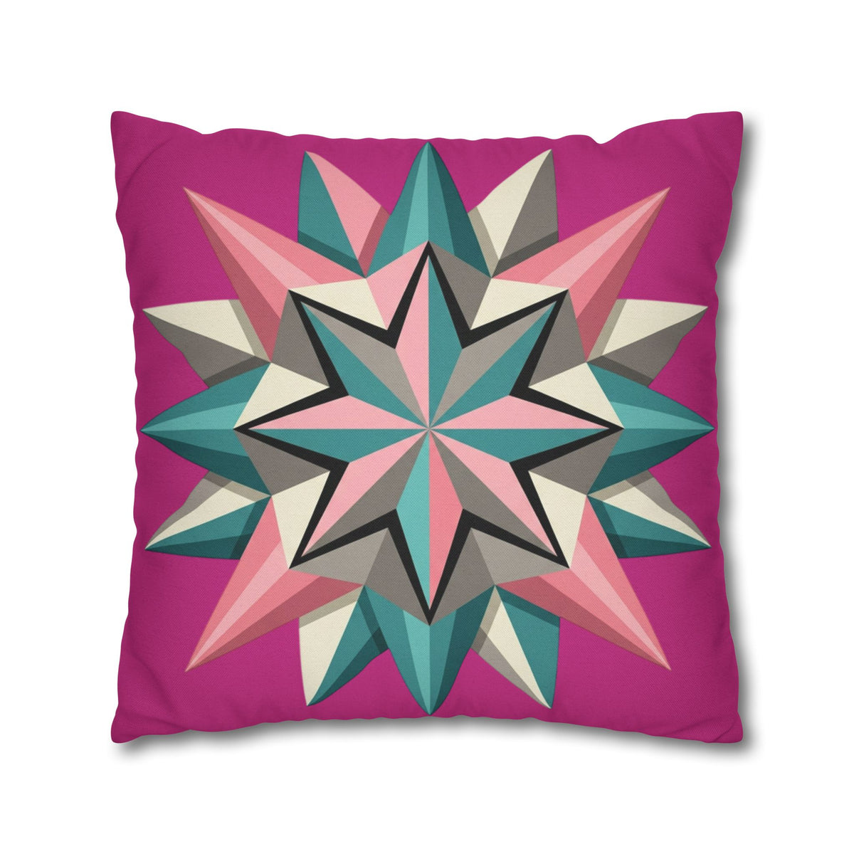 Geometric Starburst Throw Pillowcase — Pink Teal Modern Decorative Cushion Cover