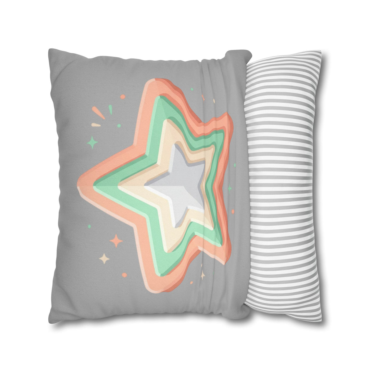 Star Shape Grey Spun Polyester Square Pillowcase