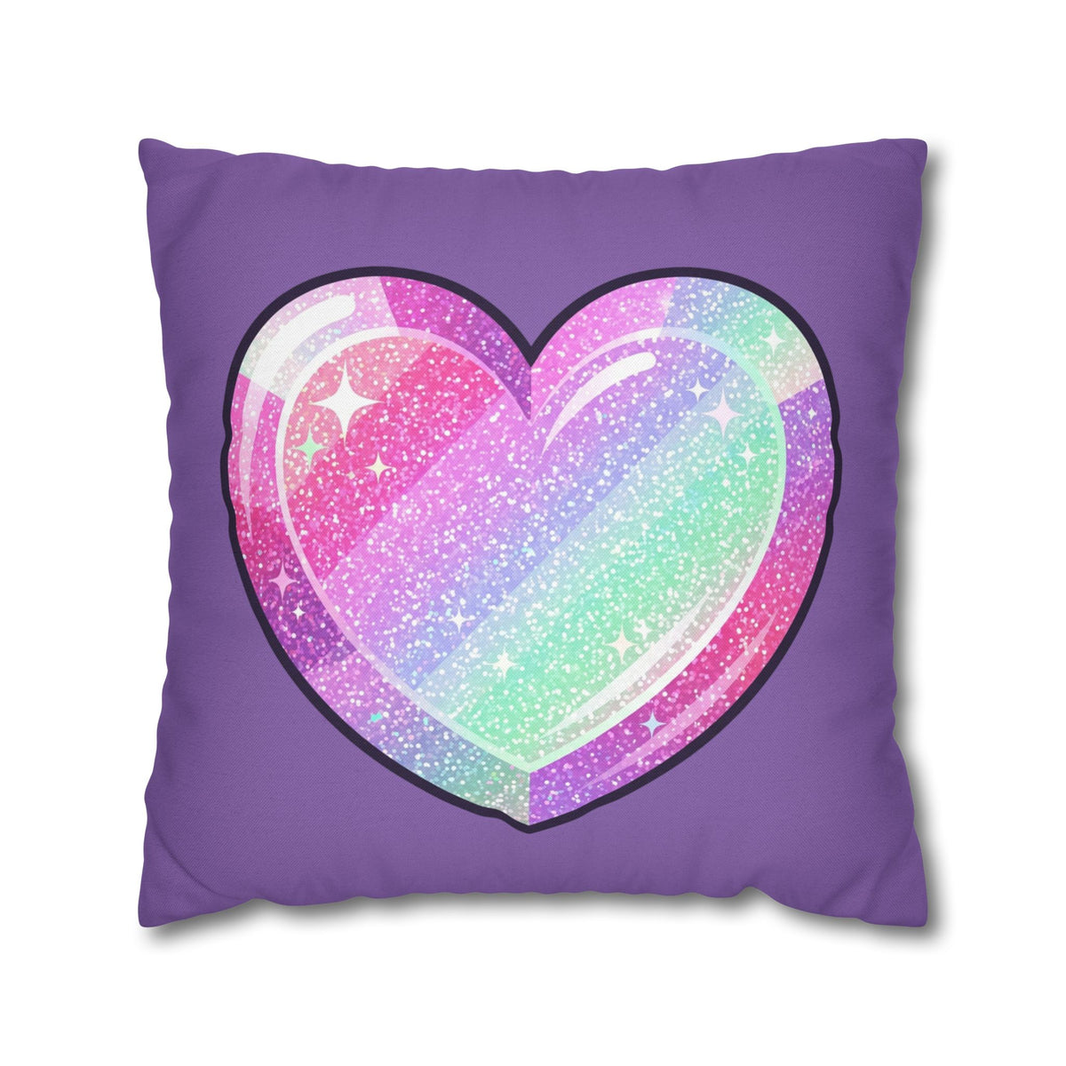 Pastel Glitter Heart Pillowcase Spun Polyester Square Pillowcase- Light Purple