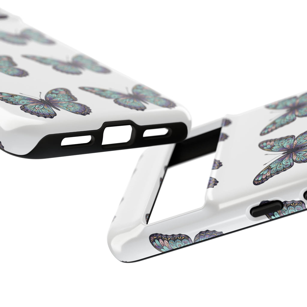 Butterfly Pattern Tough Phone Case — Vintage Teal Floral Protective Cover