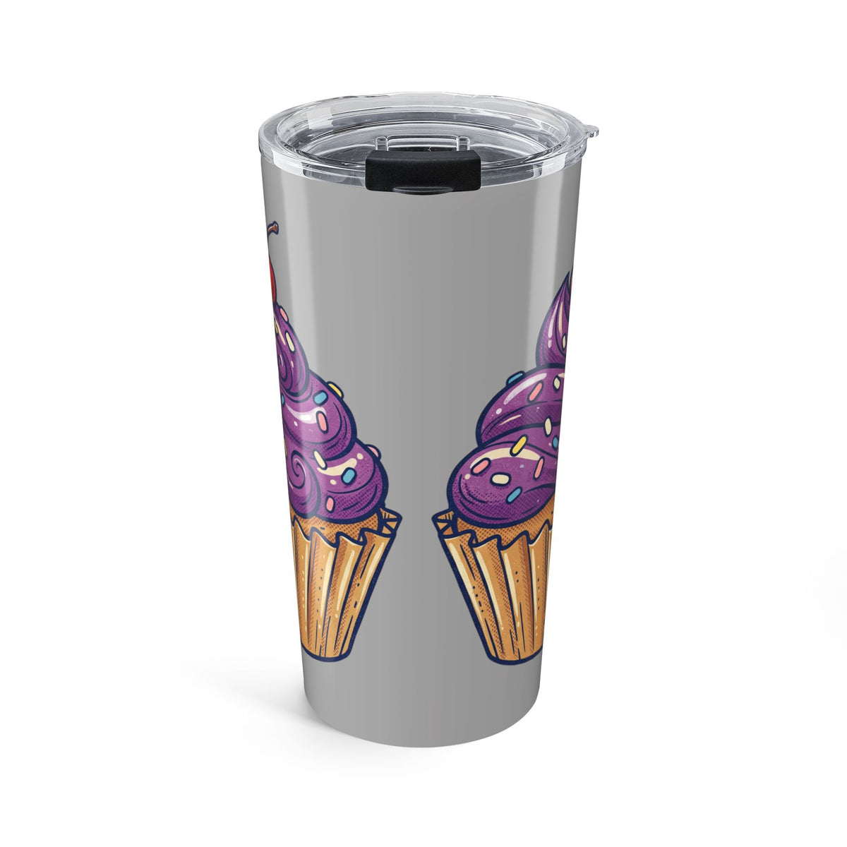 20oz Cupcake Tumbler Light Grey – Purple Frosting Insulated Travel Mug