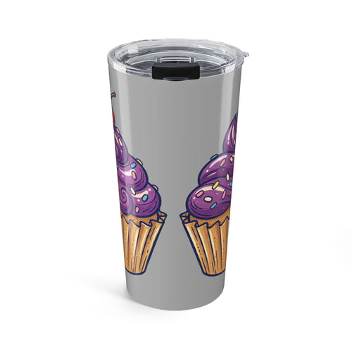 20oz Cupcake Tumbler Light Grey – Purple Frosting Insulated Travel Mug