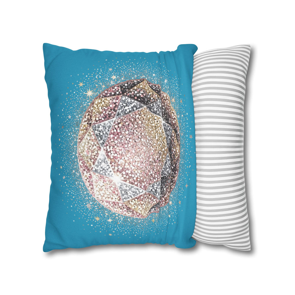 Glittery Turquoise Spun Polyester Square Pillowcase