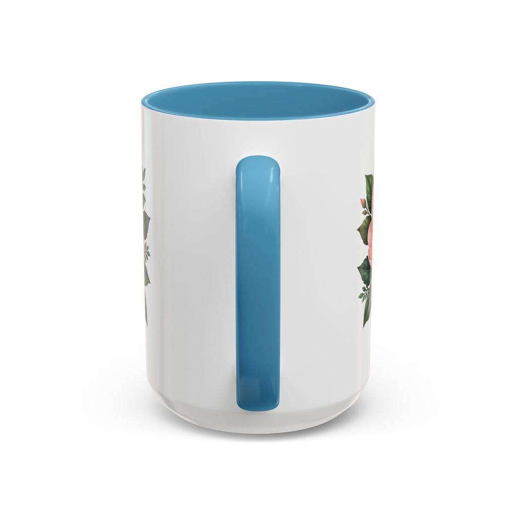 Floral Peony Accent Coffee Mug — Pink Rose Bloom Ceramic Cup