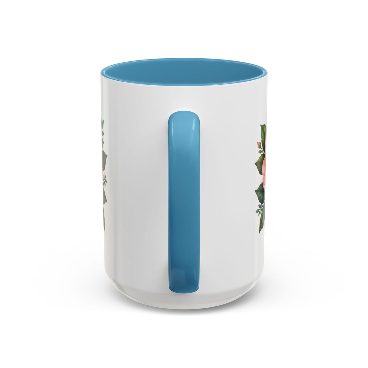 Floral Peony Accent Coffee Mug — Pink Rose Bloom Ceramic Cup
