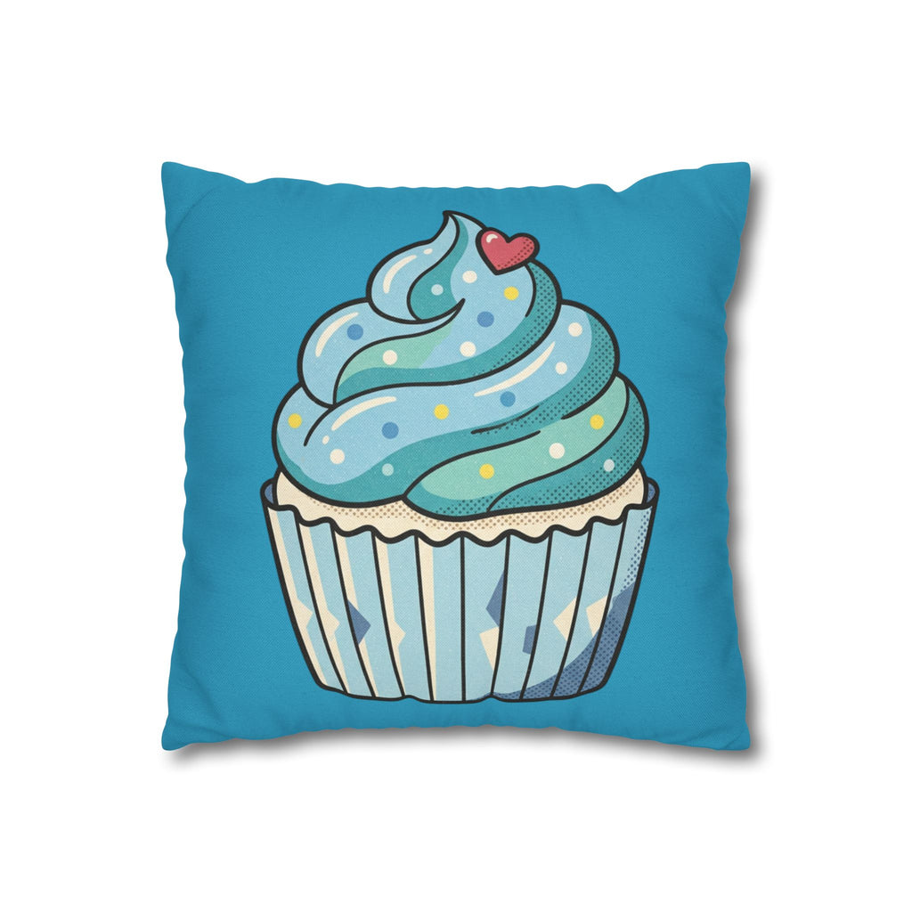 Cupcake Throw Pillow — Cute Blue Dessert Decorative Cushion for Kids & Bakery Lovers- Turquoise
