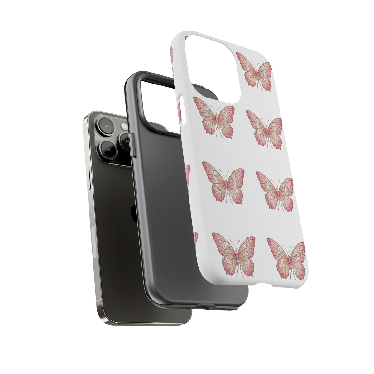 Pink Butterfly Tough Phone Case — Floral Pattern Protective Cover