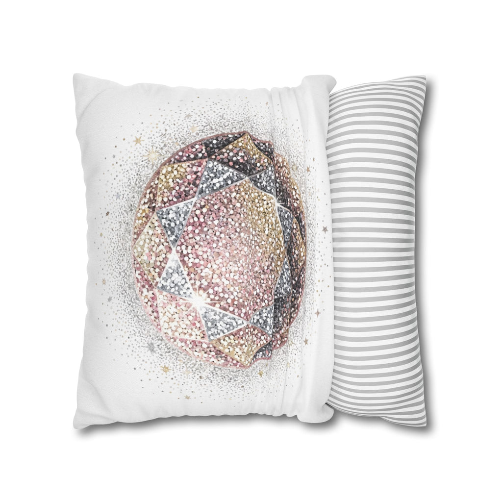 Glittery Spun Polyester Square Pillowcase- White