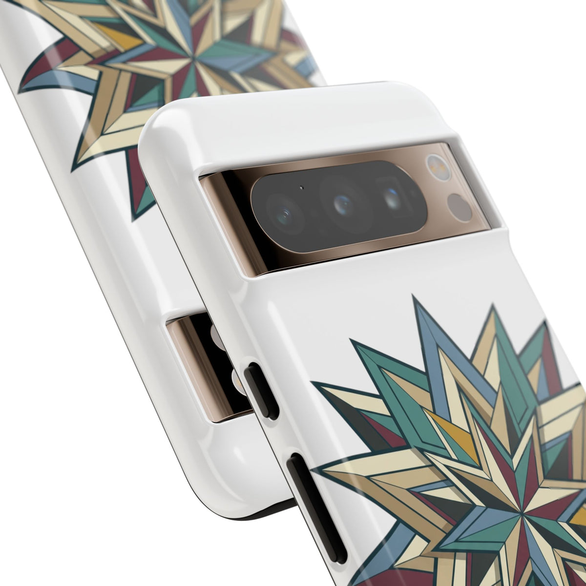 Geometric Star Phone Case — Teal & Earthtone Mandala Design