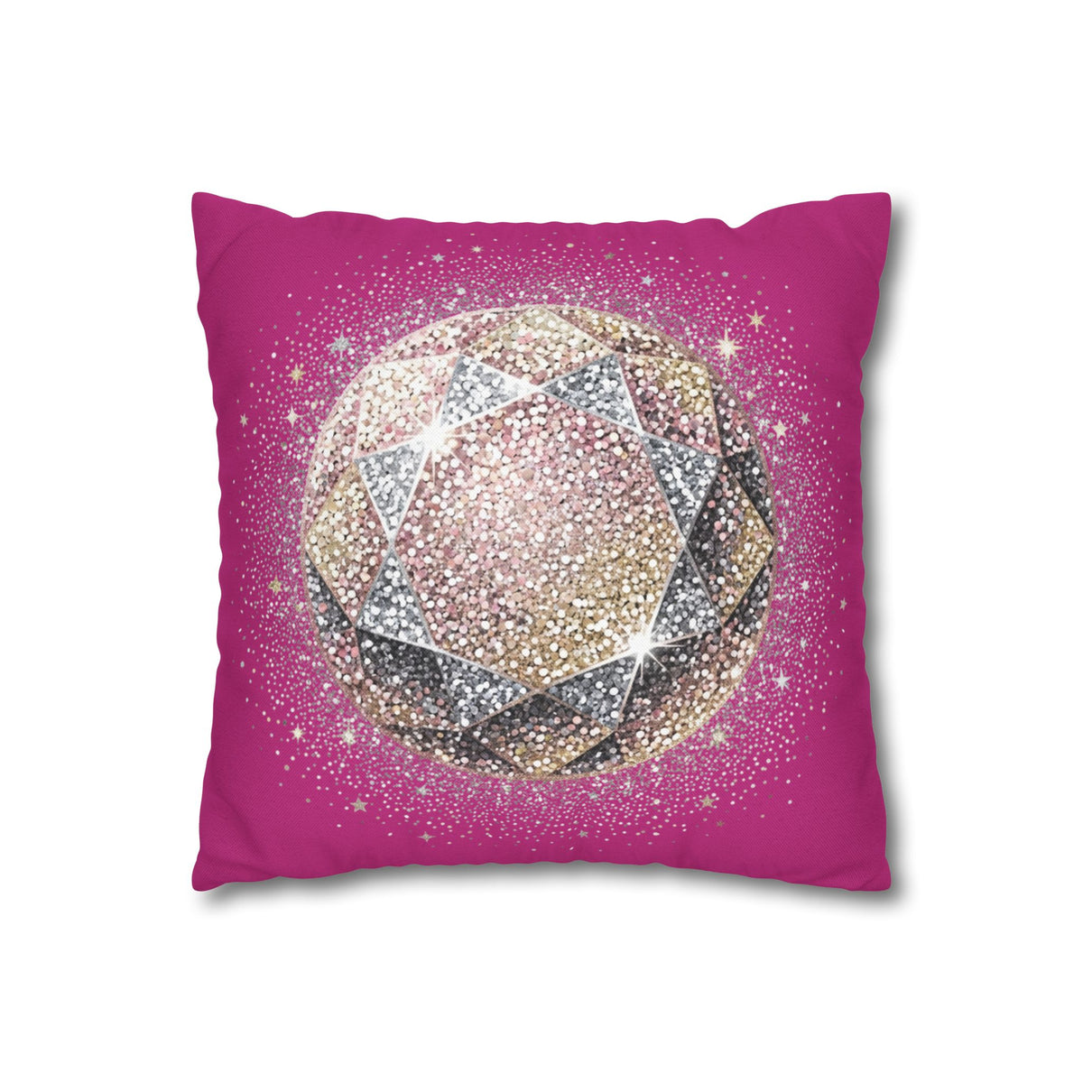 Glittery Magenta Spun Polyester Square Pillowcase