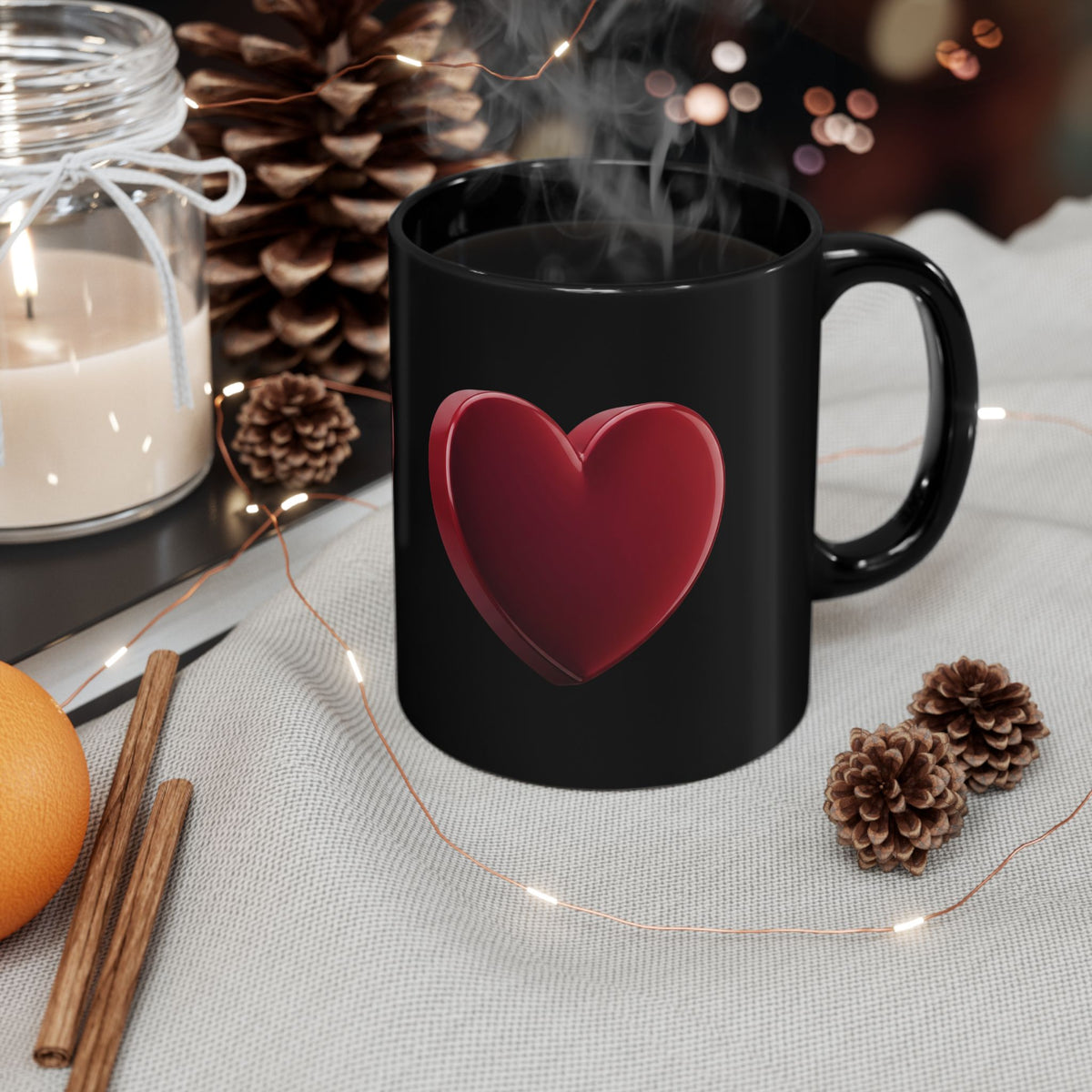 Red Heart Black Coffee Mug — Romantic Valentine’s Day Gift (11oz & 15oz)