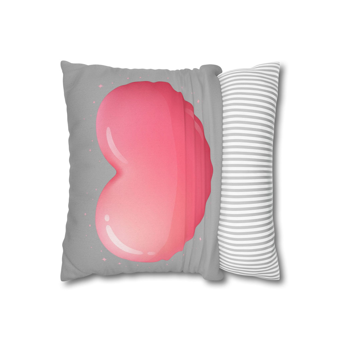 Pink Heart Grey Spun Polyester Square Pillowcase