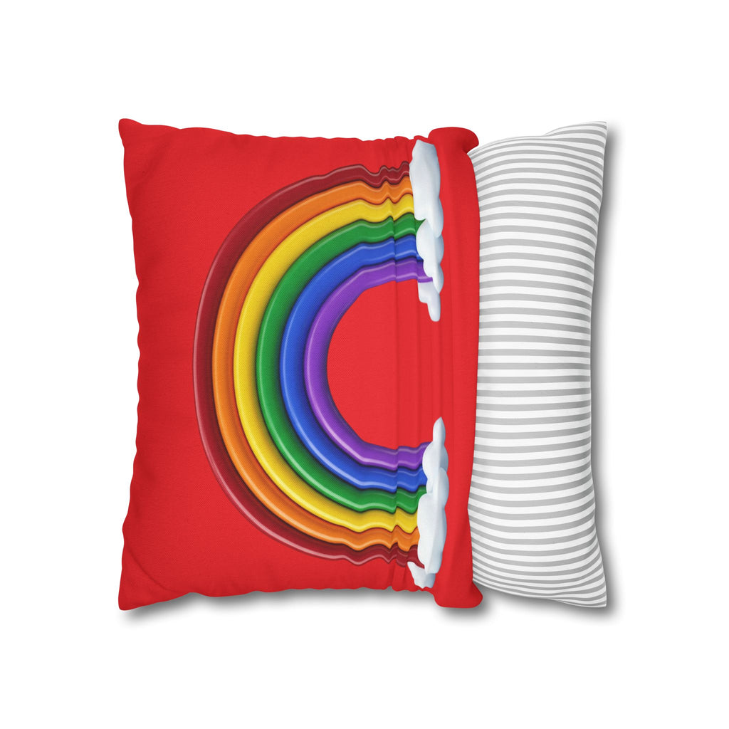 Rainbow Red Spun Polyester Square Pillowcase