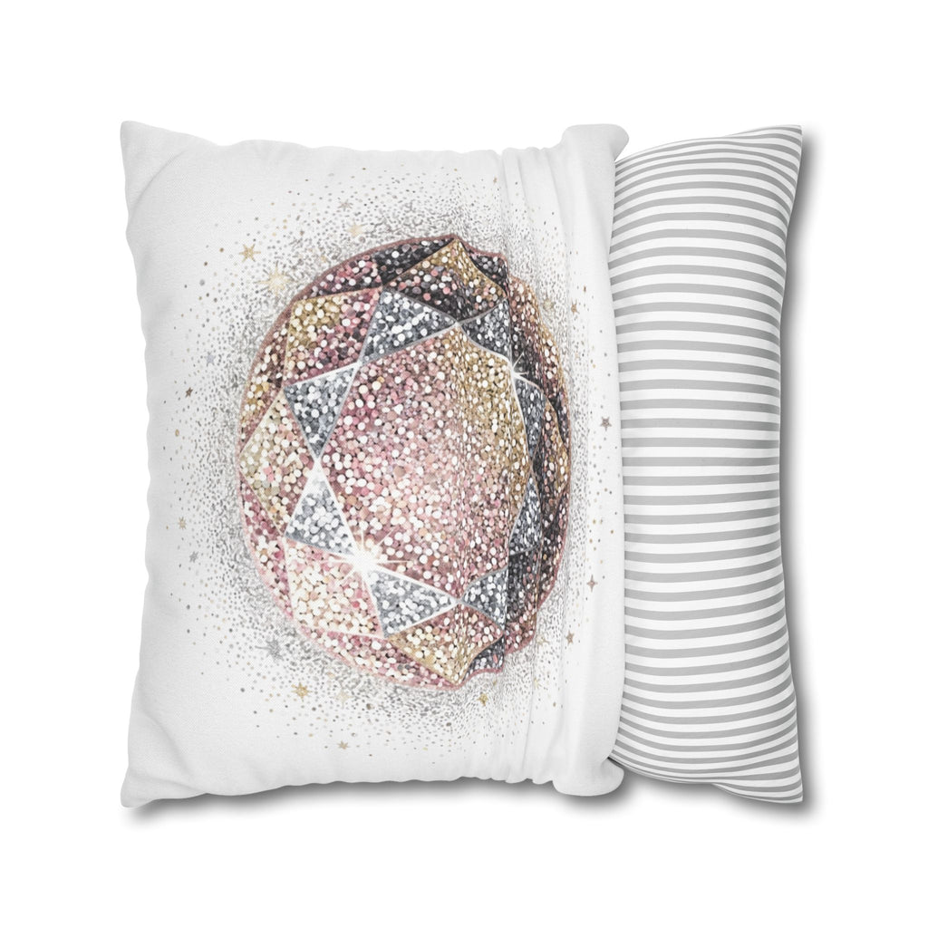 Glittery Spun Polyester Square Pillowcase- White