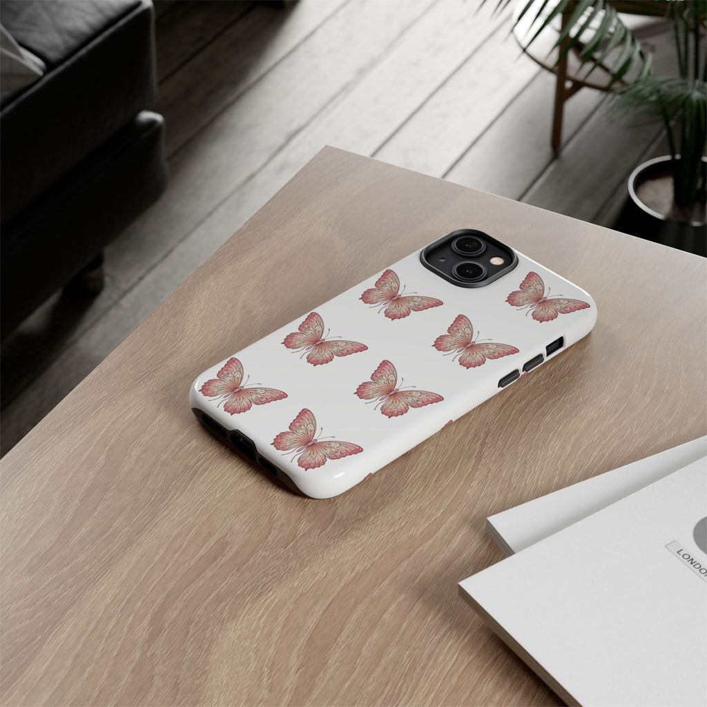 Pink Butterfly Tough Phone Case — Floral Pattern Protective Cover