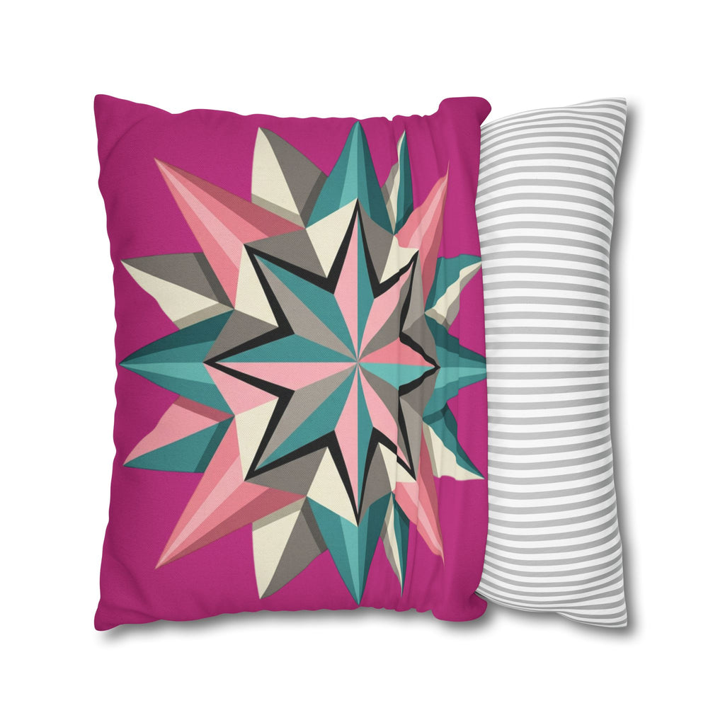 Geometric Starburst Throw Pillowcase — Pink Teal Modern Decorative Cushion Cover