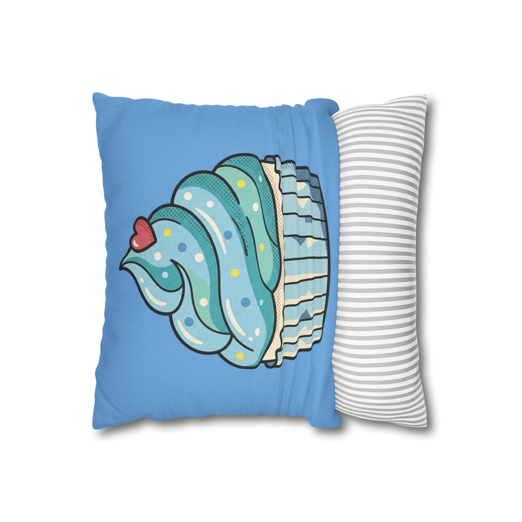 Blue Cupcake Throw Pillowcase — Cute Dessert Decorative Cushion Cover- Light Blue