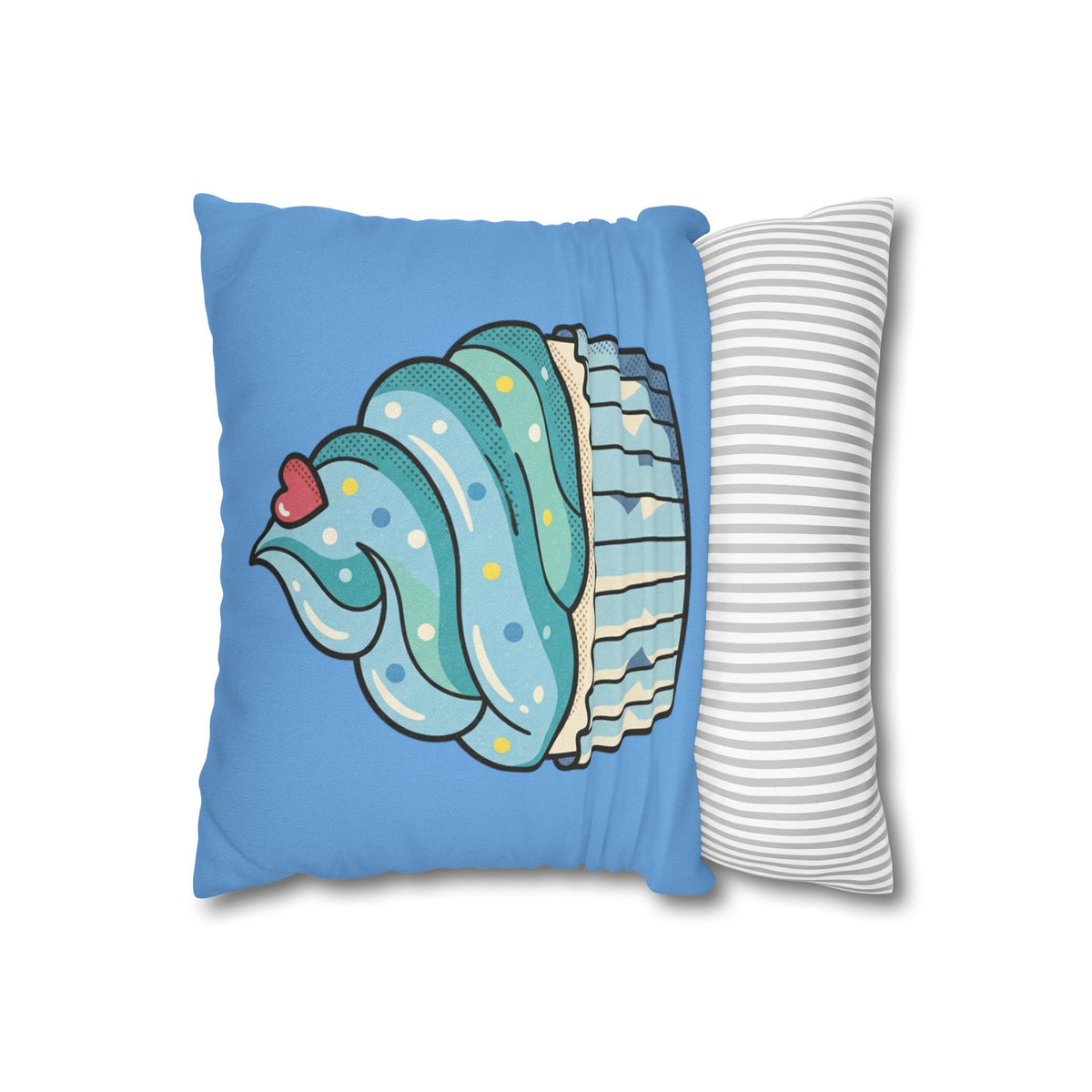 Blue Cupcake Throw Pillowcase — Cute Dessert Decorative Cushion Cover- Light Blue