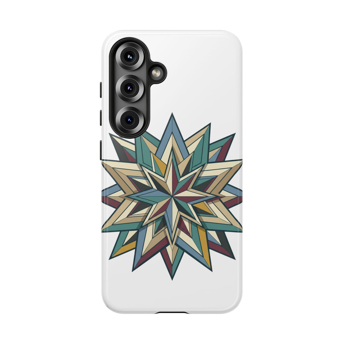 Geometric Star Phone Case — Teal & Earthtone Mandala Design
