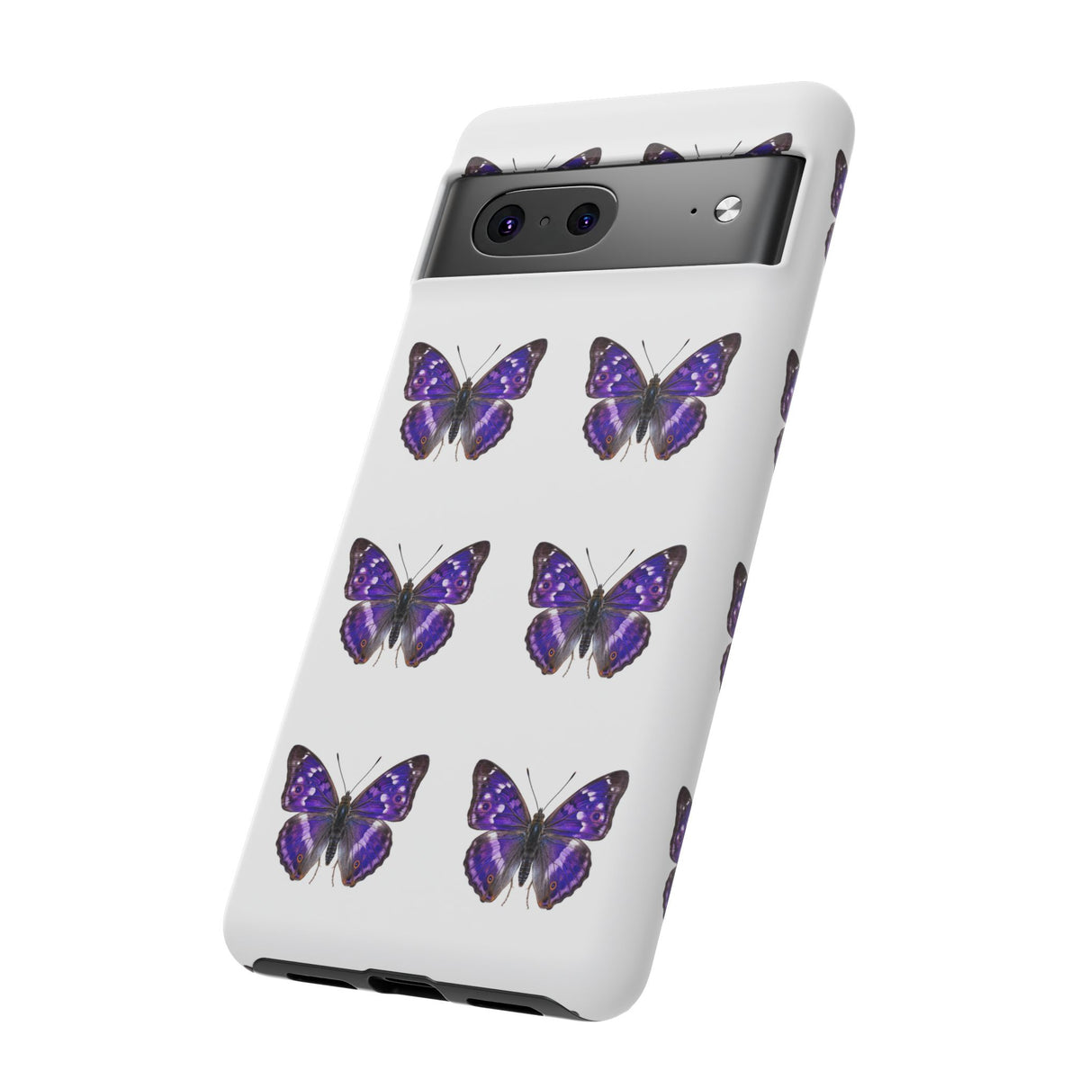 Purple Butterfly Tough Phone Case — Durable Protective iPhone Case with Repeating Butterfly Pattern