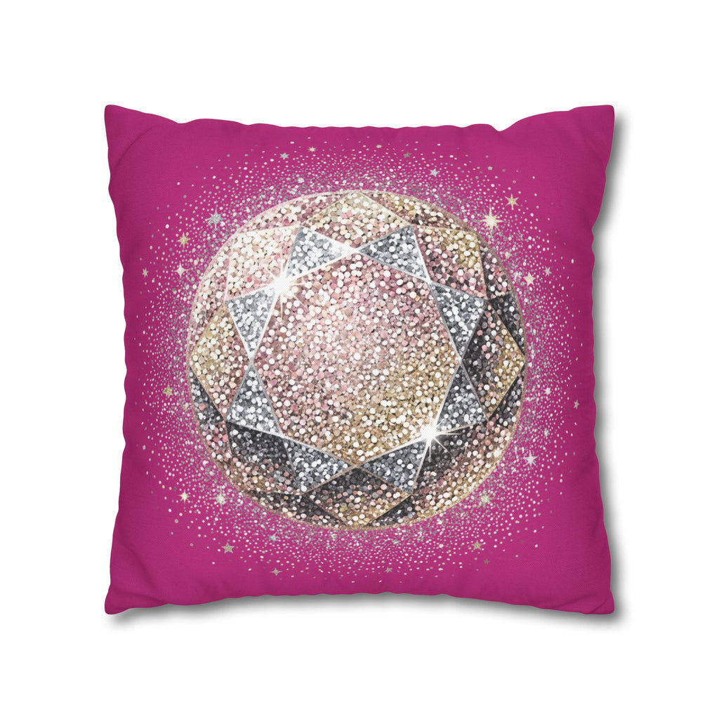 Glittery Magenta Spun Polyester Square Pillowcase