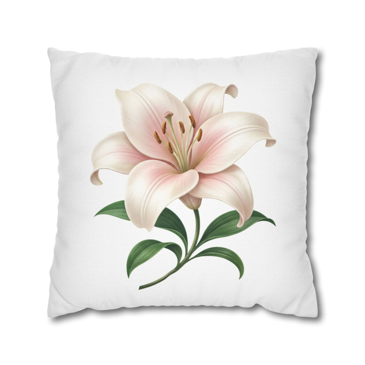 Pink Lily Floral Pillowcase — Decorative Square Throw Pillow Cover