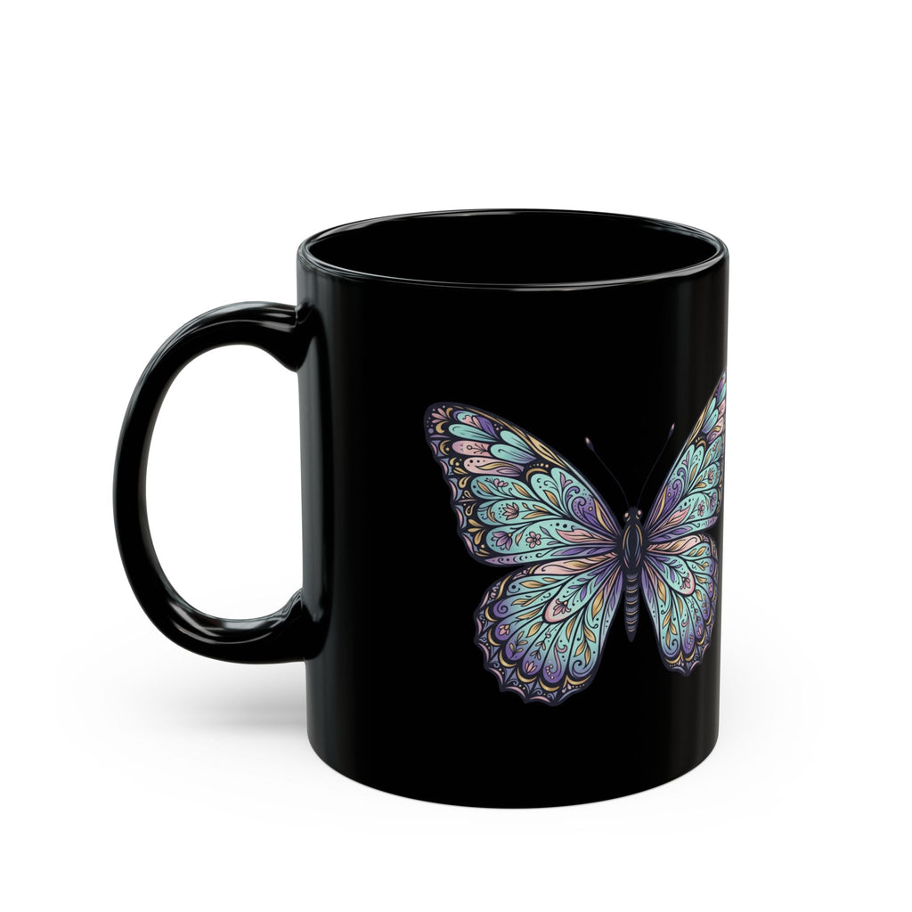 Iridescent Butterfly Black Mug — 11oz & 15oz Ceramic Coffee Cup