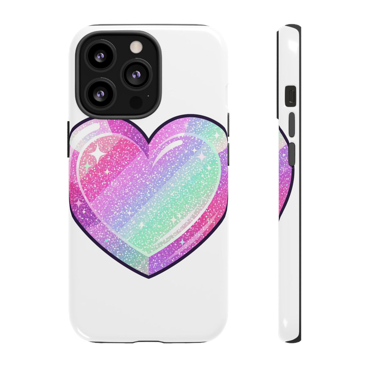 Pastel Glitter Heart Tough Phone Case — Cute Protective Phone Cover
