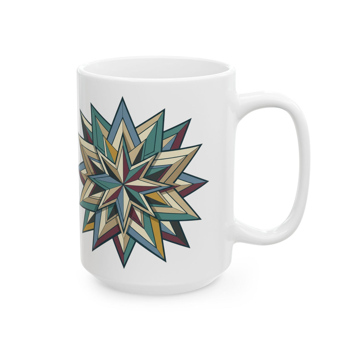 Geometric Starburst Ceramic Mug – Rustic Boho Coffee Cup (11oz & 15oz)