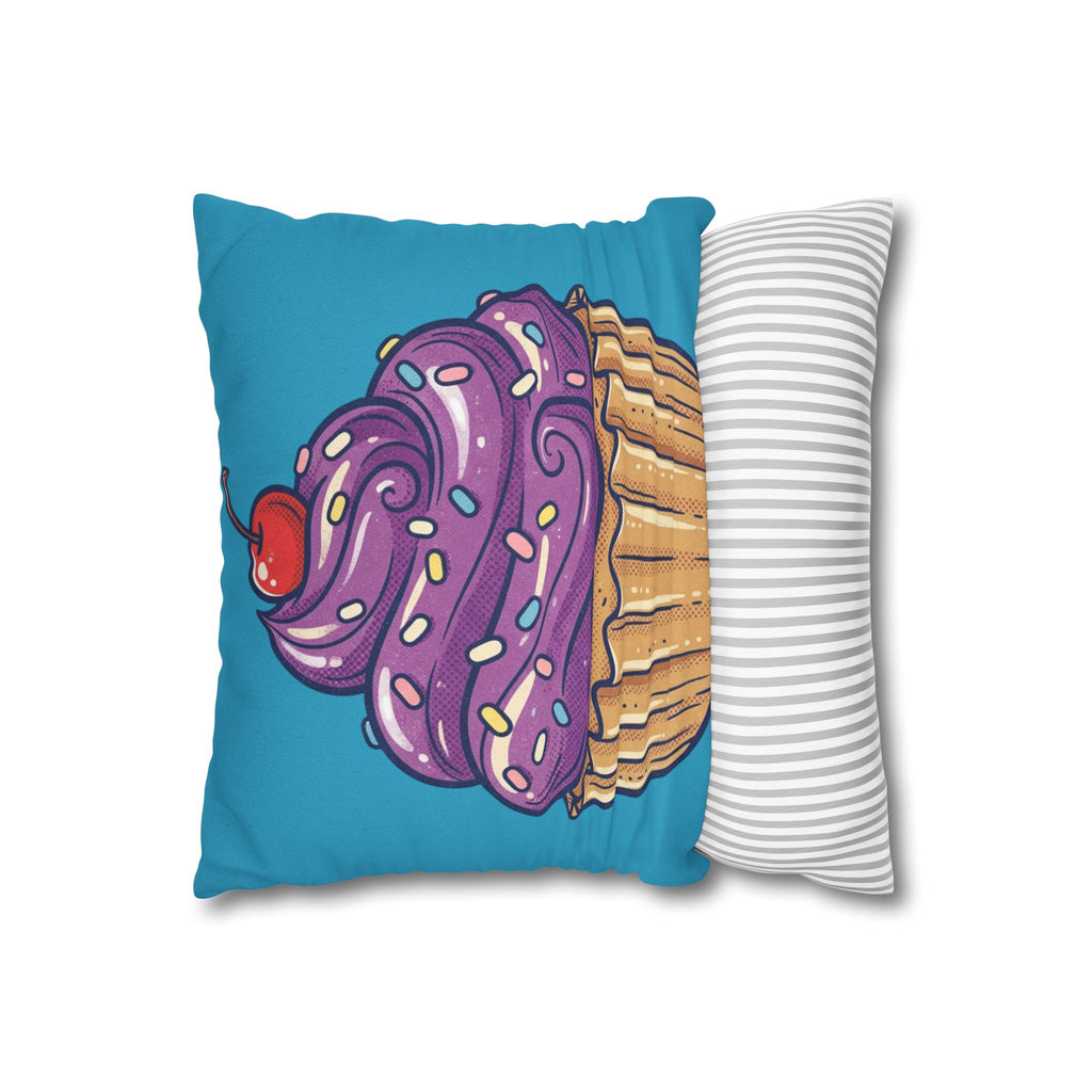 Cupcake Pillowcase — Cute Purple Frosting Decorative Throw Pillow- Turquoise