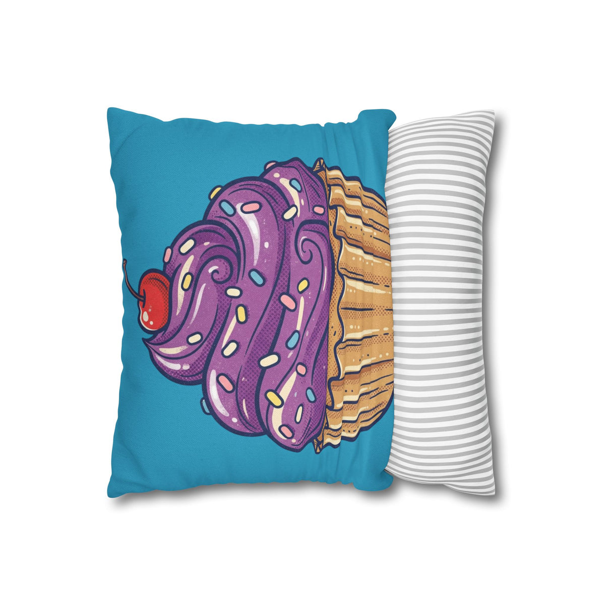 Cupcake Pillowcase — Cute Purple Frosting Decorative Throw Pillow- Turquoise