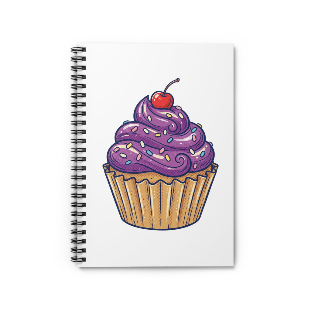 Cupcake White Spiral Notebook — Purple Frosting Cherry Journal (Ruled)