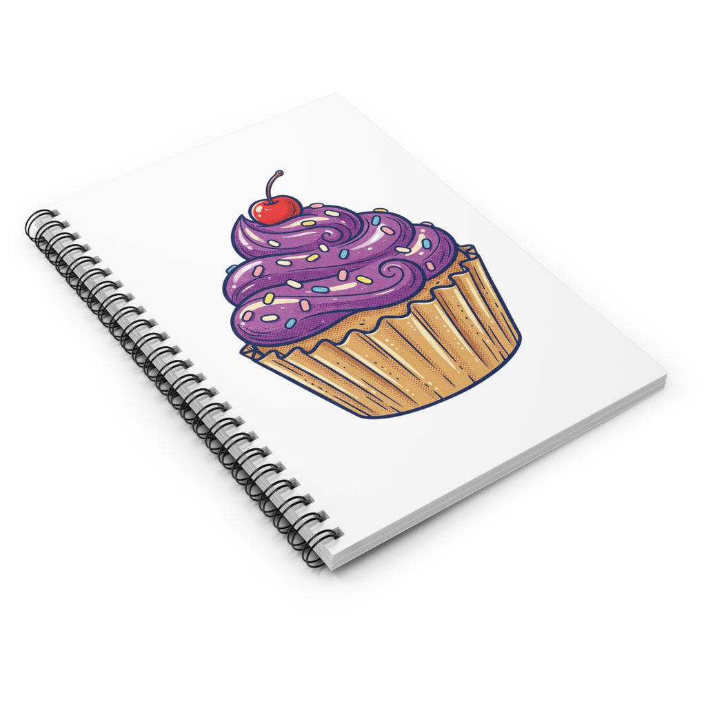 Cupcake White Spiral Notebook — Purple Frosting Cherry Journal (Ruled)