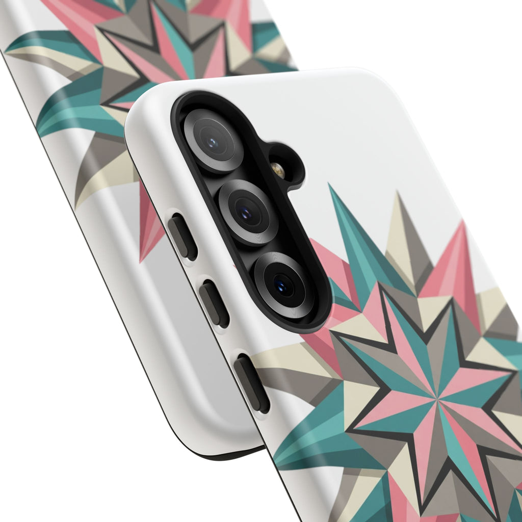 Geometric Star Tough Phone Case – Pink Teal Compass Design