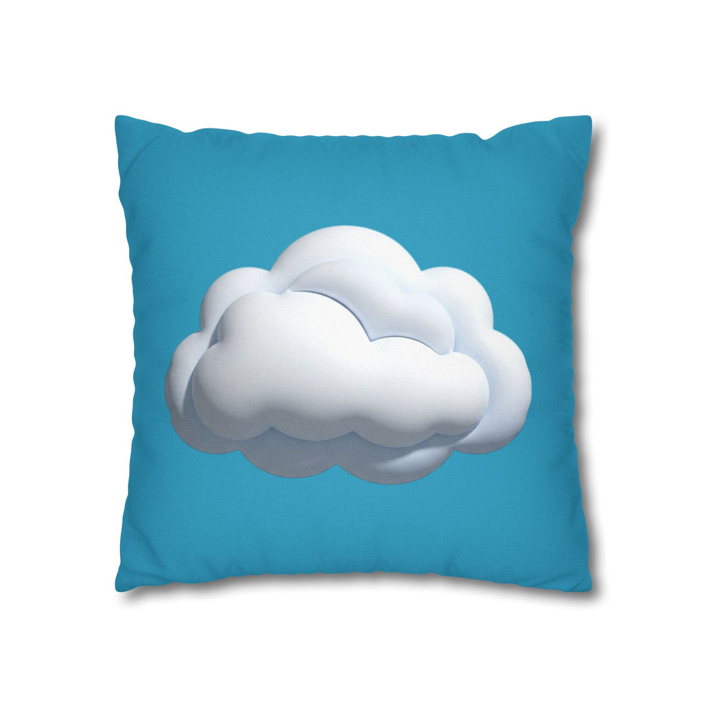 Cloud Print Turquoise Pillowcase – Cute White Cloud on Blue Decorative Throw Pillow Cover