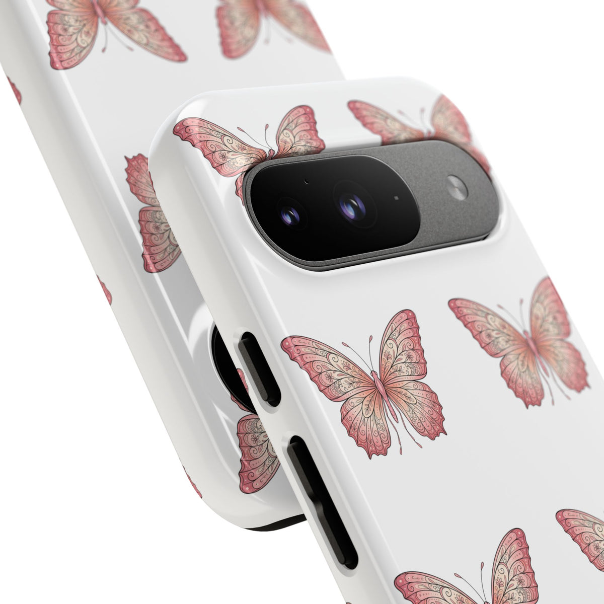 Pink Butterfly Tough Phone Case — Floral Pattern Protective Cover