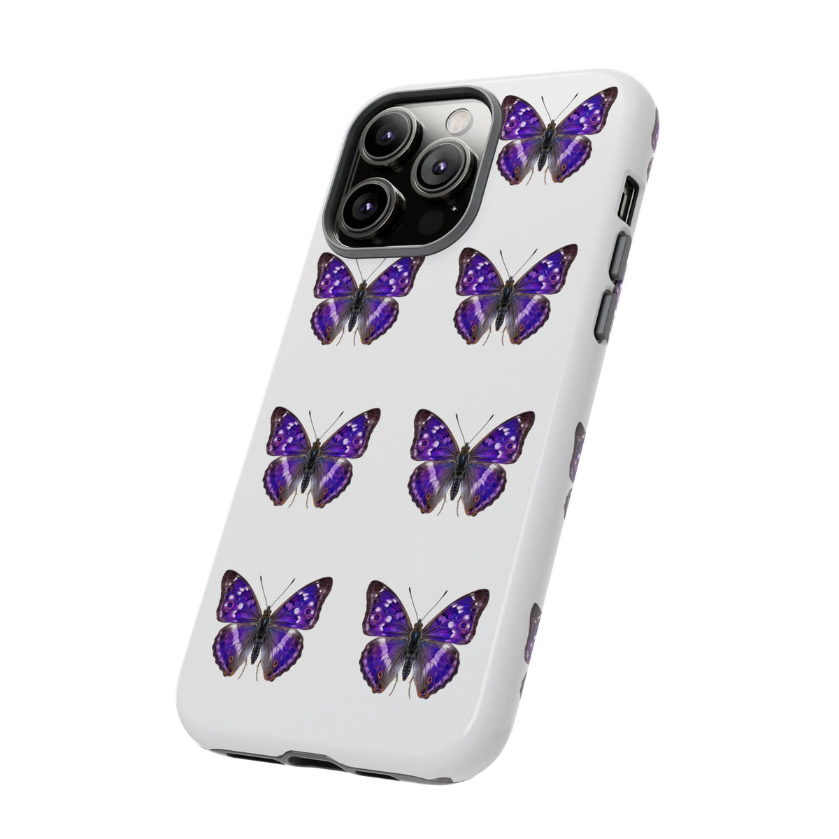 Purple Butterfly Tough Phone Case — Durable Protective iPhone Case with Repeating Butterfly Pattern
