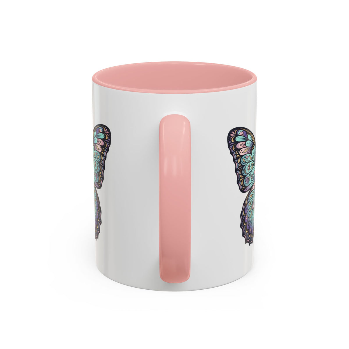 Butterfly Accent Coffee Mug — Teal Mandala Wing Design (11/15oz)