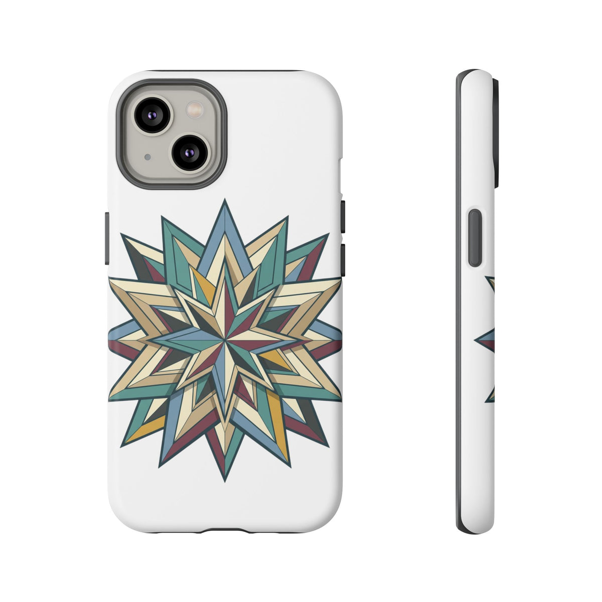 Geometric Star Phone Case — Teal & Earthtone Mandala Design