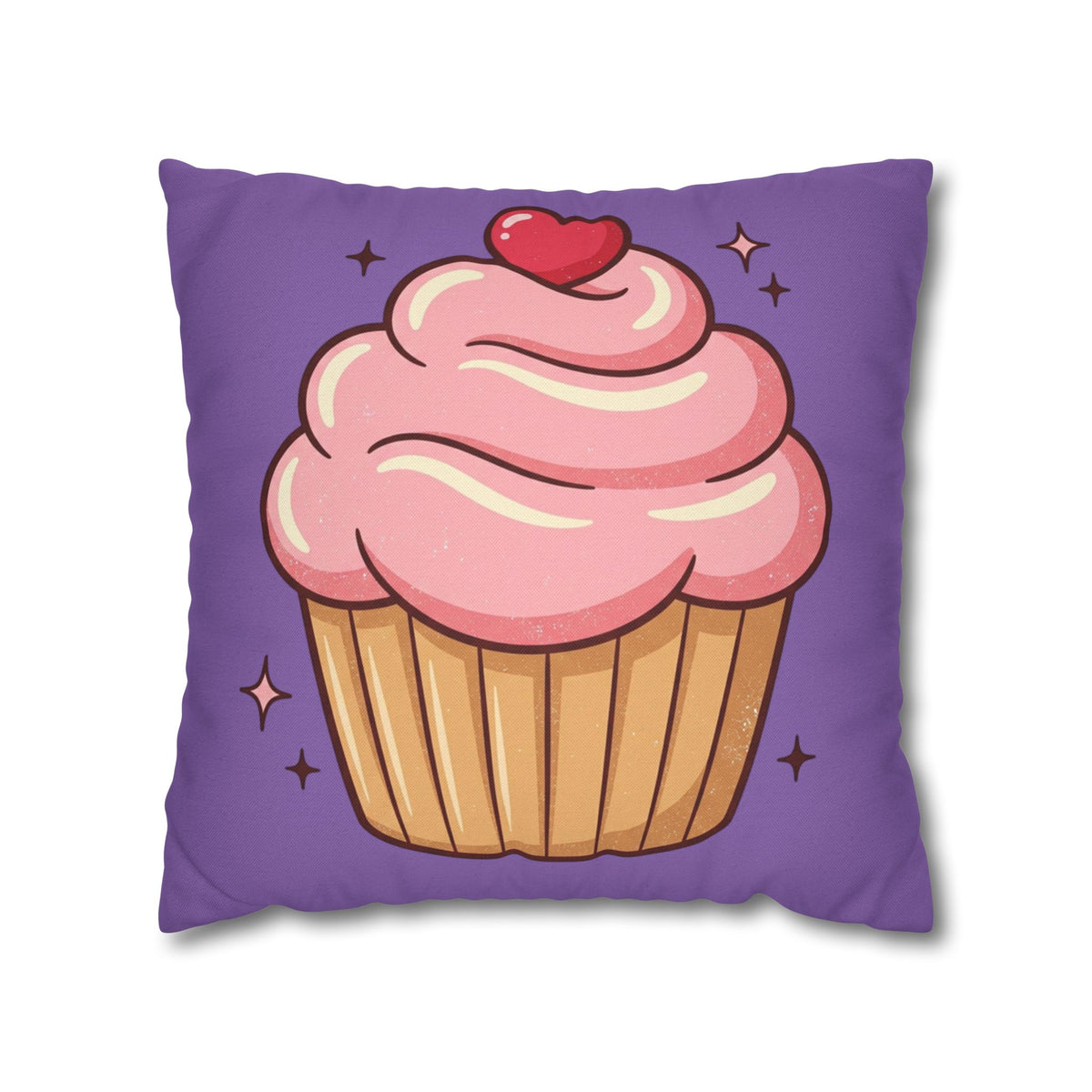 Pink Cupcake Spun Polyester Square Pillowcase- Light Purple