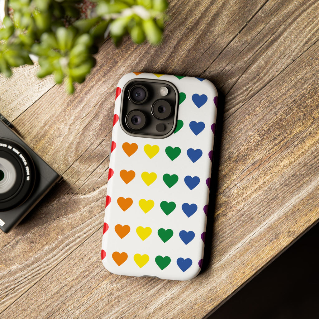 Rainbow Heart Tough Phone Case — Pride Pattern Protective Cover