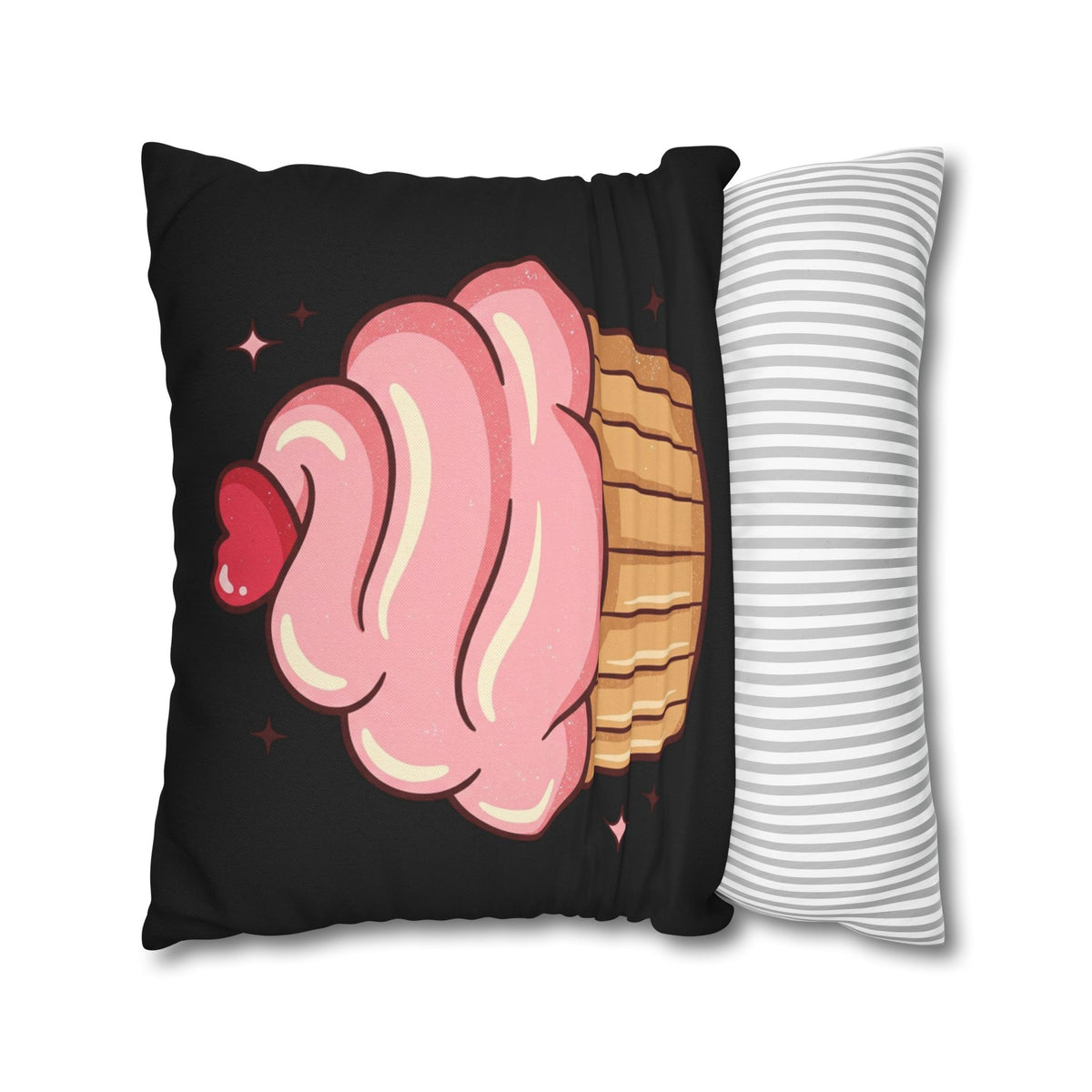 Pink Cupcake Spun Polyester Square Pillowcase- Black