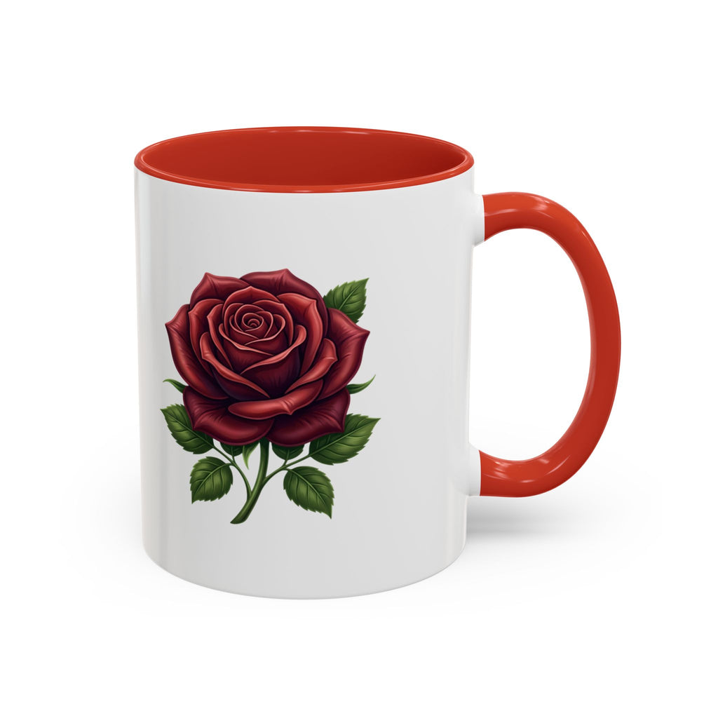 Red Rose Accent Coffee Mug — Floral Ceramic Coffee Cup (11/15oz)