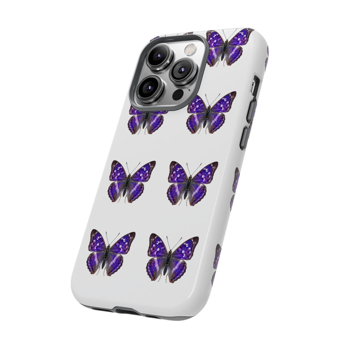 Purple Butterfly Tough Phone Case — Durable Protective iPhone Case with Repeating Butterfly Pattern