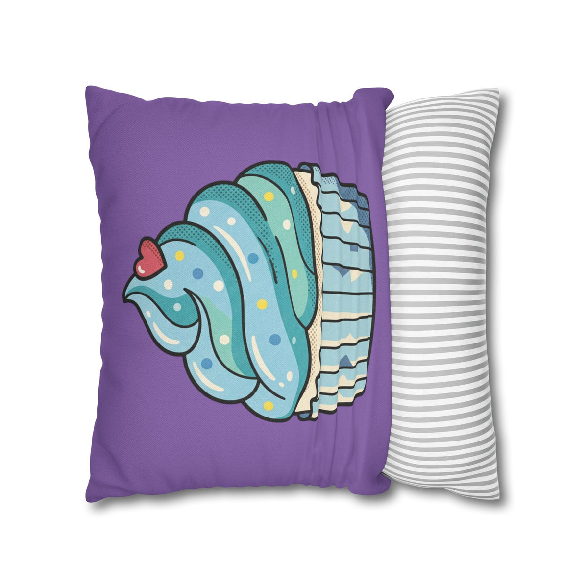 Cupcake Throw Pillow - Cute Blue Frosting Decorative Cushion for Kids’ Rooms, Nurseries & Baker Gift- Light Purple