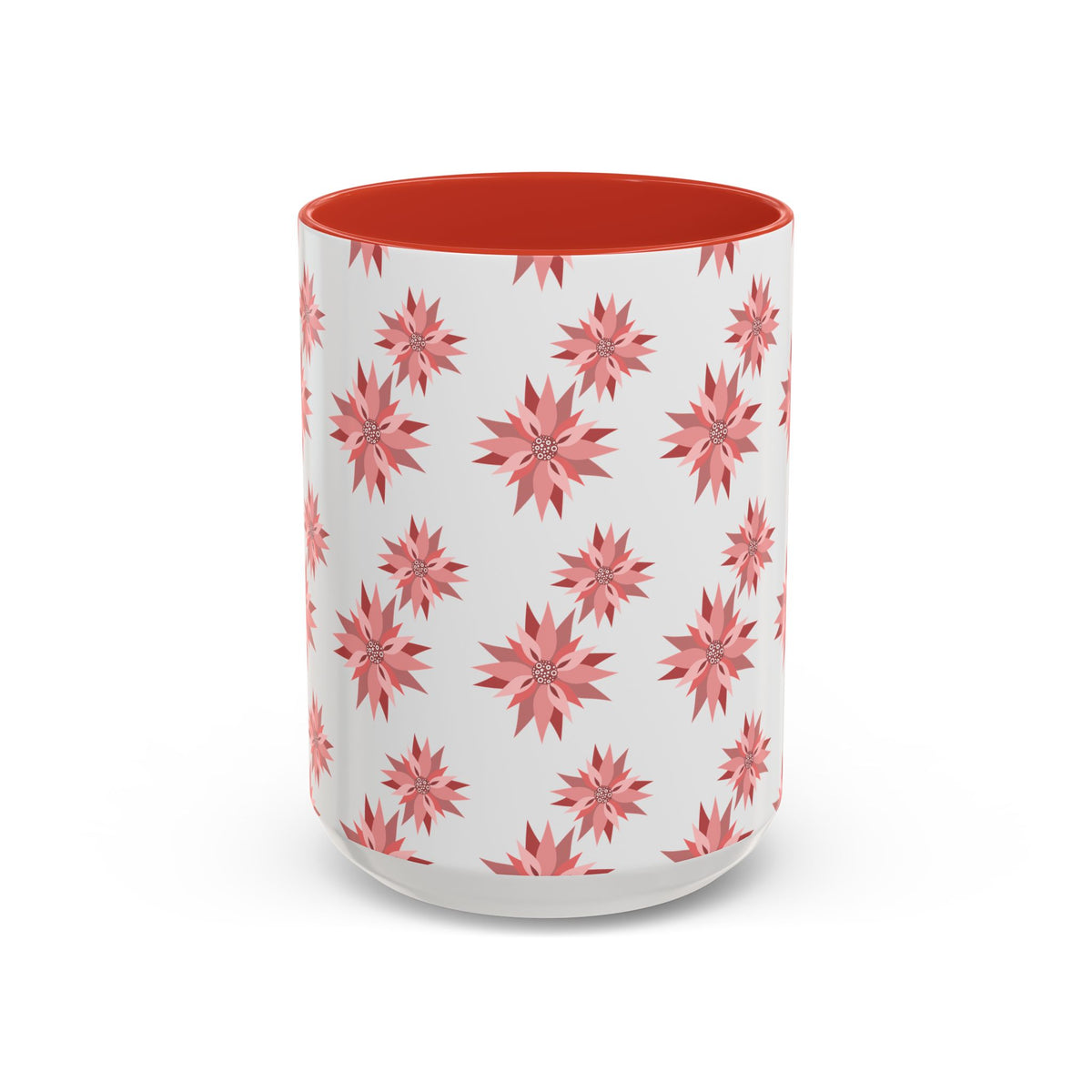 Pink Geometric Floral Accent Coffee Mug — 11/15oz