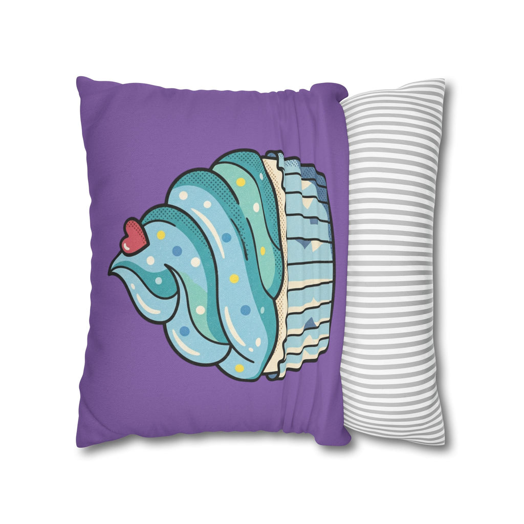 Cupcake Throw Pillow - Cute Blue Frosting Decorative Cushion for Kids’ Rooms, Nurseries & Baker Gift- Light Purple