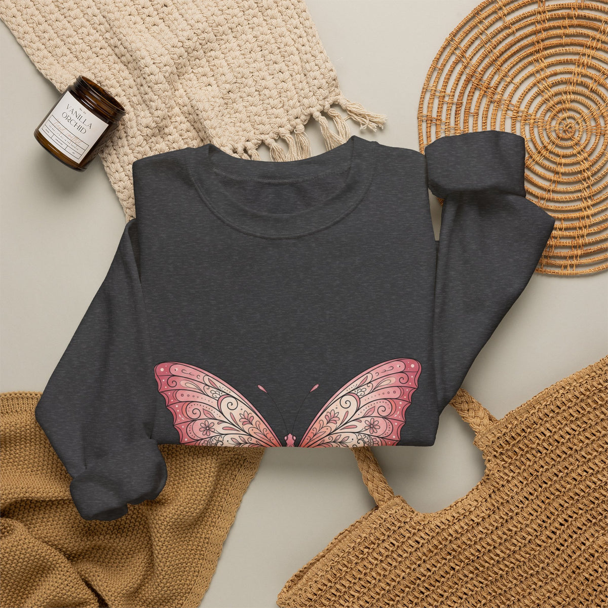 Pink Watercolor Butterfly Crewneck Sweatshirt