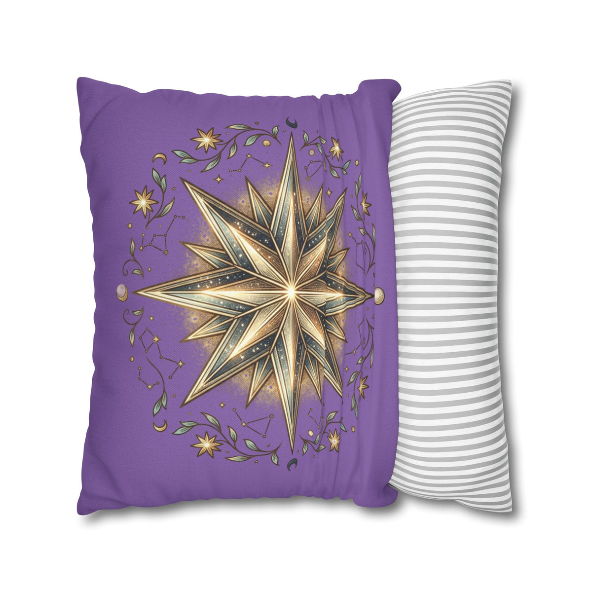 Star Print Light Purple Spun Polyester Square Pillowcase