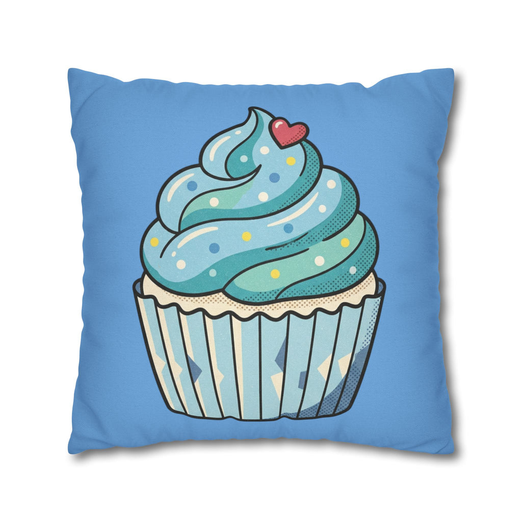 Blue Cupcake Throw Pillowcase — Cute Dessert Decorative Cushion Cover- Light Blue